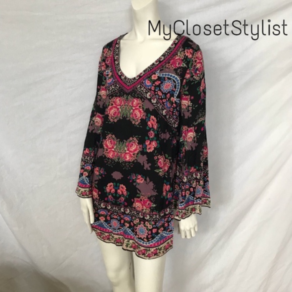 NEW Anthropologie Belled Flare Sleeves Boho Mini Dress S NWT